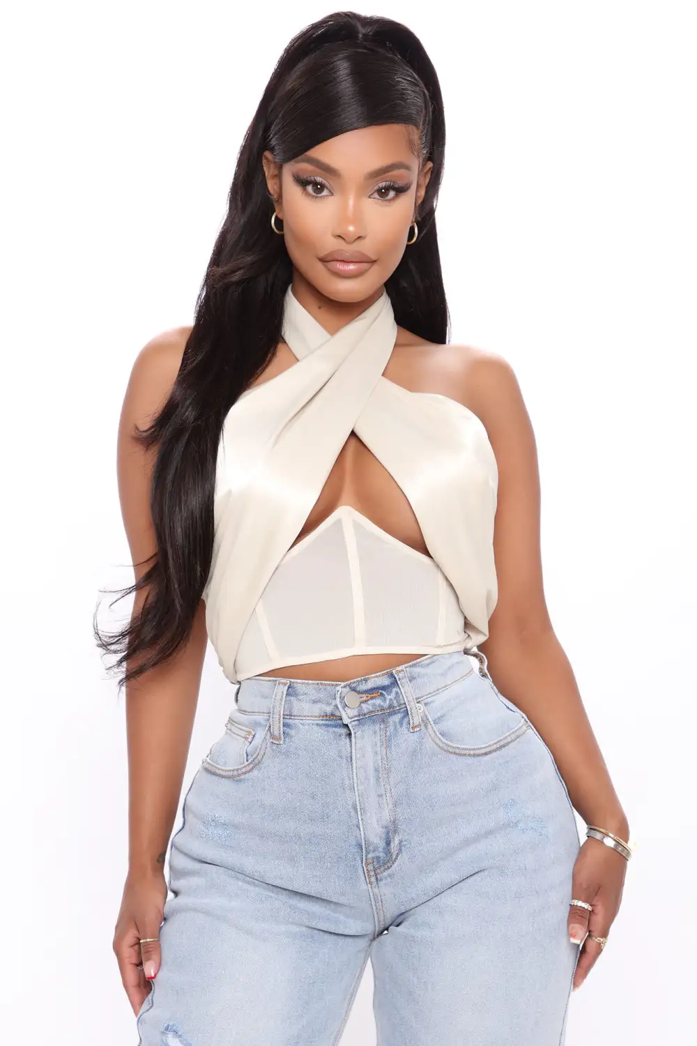 Sleekin' Out Satin Corset Top - Champagne