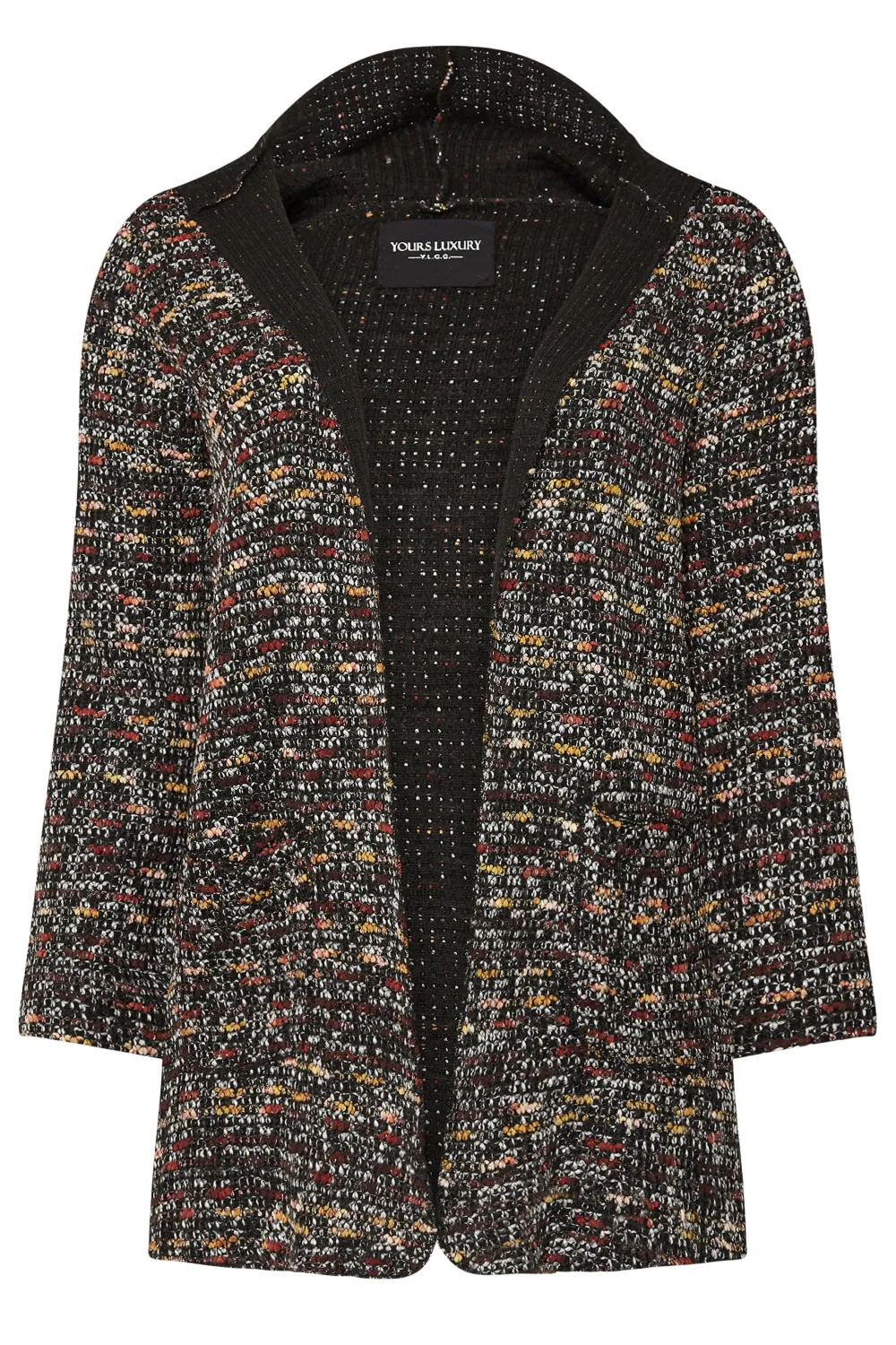 YOURS Curve Black Textured Hooded Cardigan