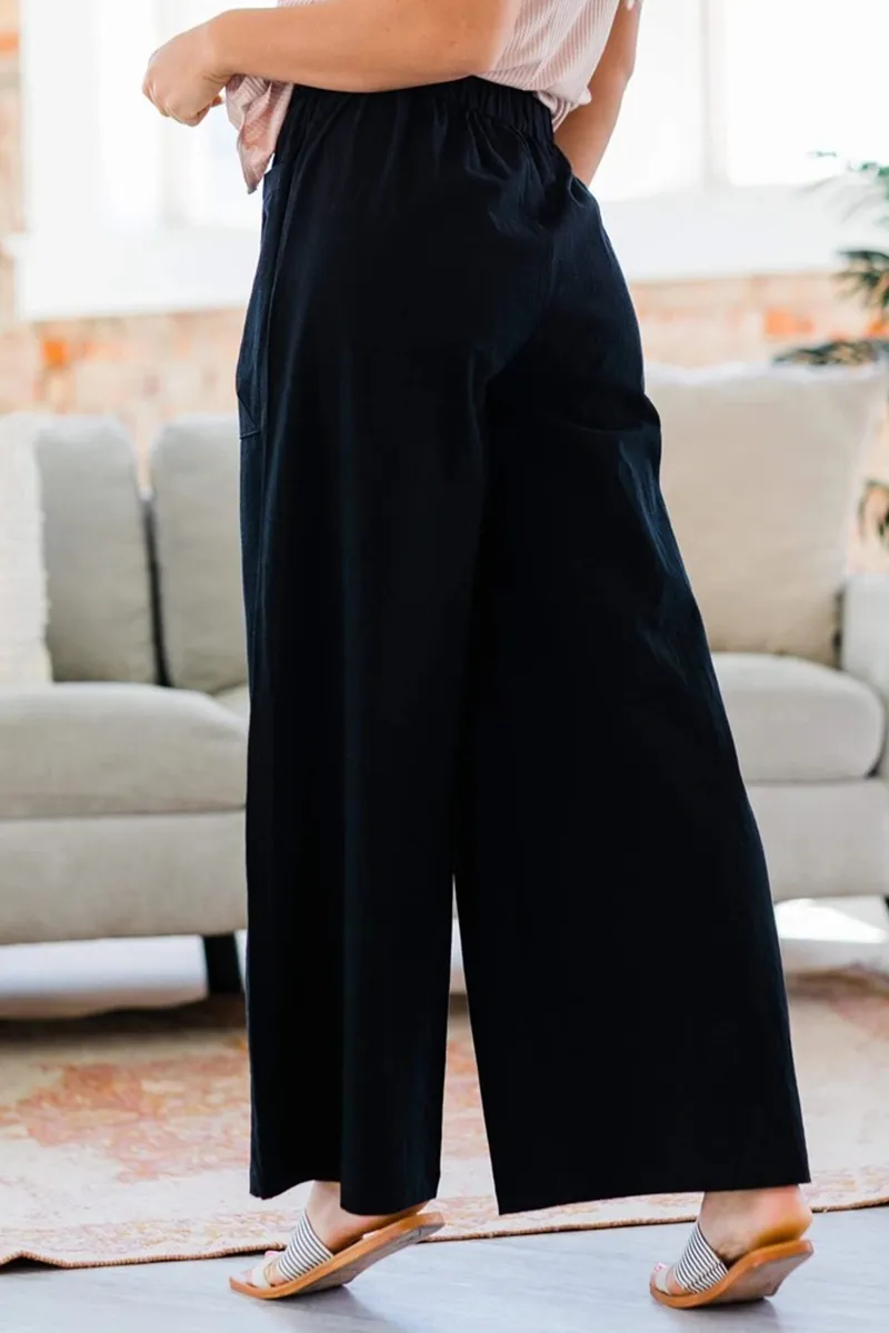 Patch Pocket Elastic Waist Wide Leg Pants