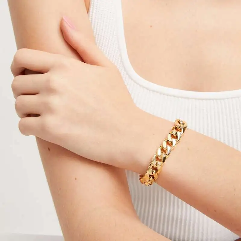 Semi-Solid Cuban Chain Bracelet 10K Yellow Gold 8.5