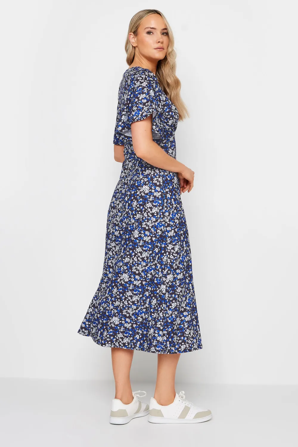 LTS Tall Navy Blue Ditsy Floral Midi Dress