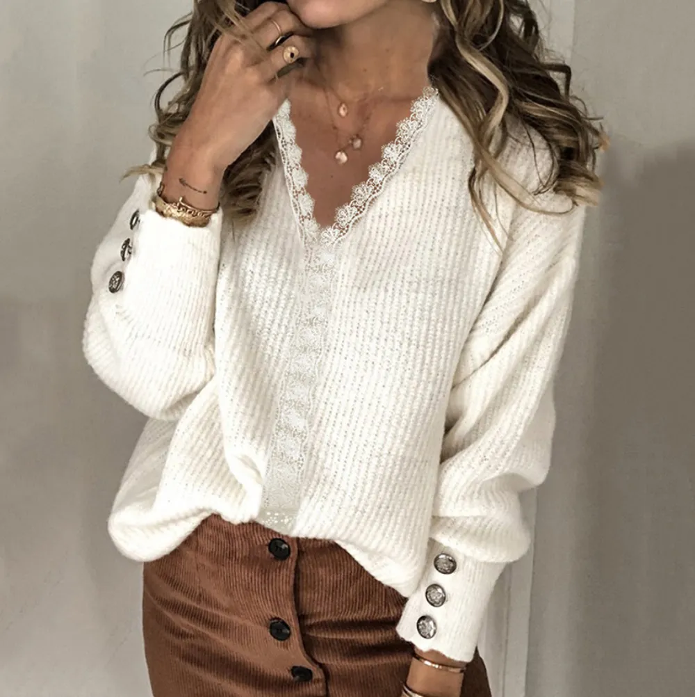 Women'S Loose Long-Sleeved Solid-Color Knit