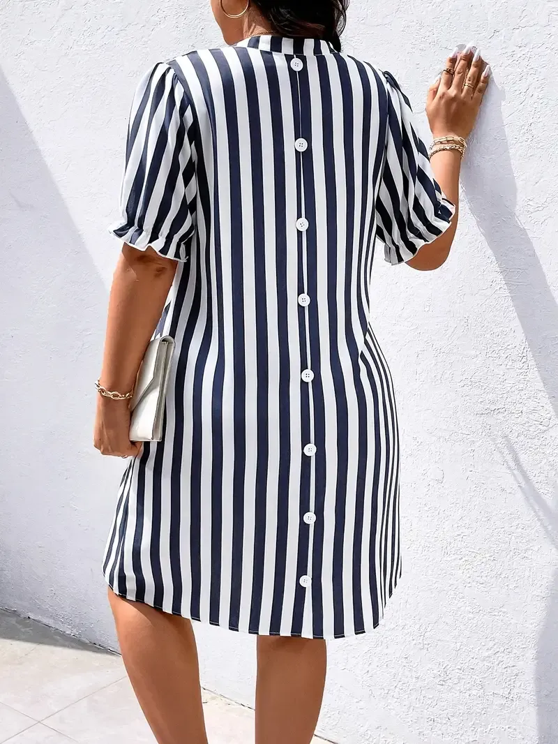 Large Size Women's Trumpet Short Sleeve Striped Print Simple Daily Dress 10K+ sold Sold by Miss YuChen