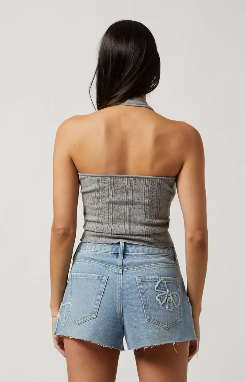 PacSun Light Indigo Bow High Waisted Denim Festival Shorts