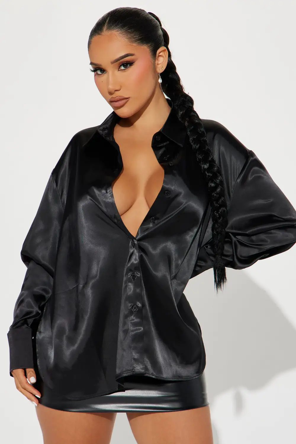 Night Is Young Satin Shirt - Black