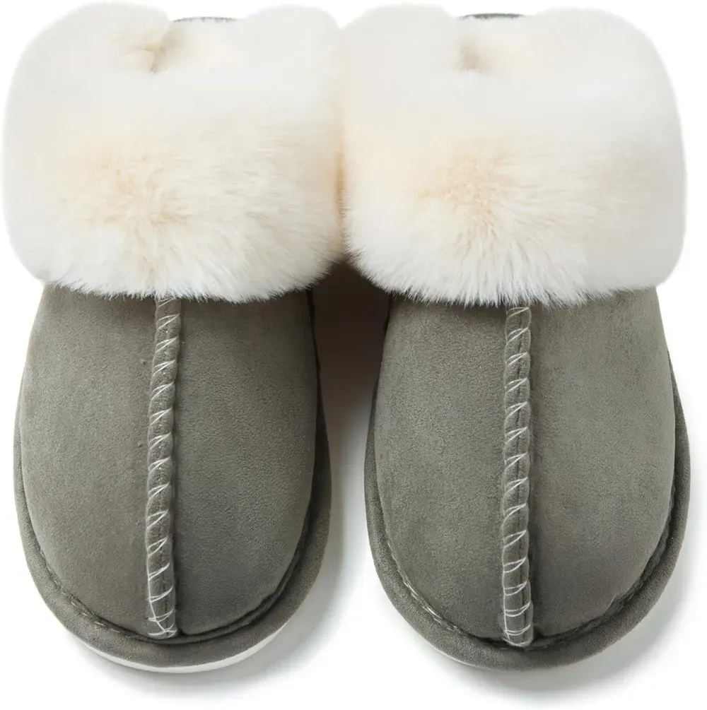 Womens Slipper with Memory Foam Fluffy Soft Warm Slip On House Slippers Anti-Skid Cozy Plush for Indoor Outdoor