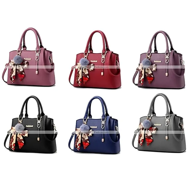 Women's Handbag Crossbody Bag Satchel Top Handle Bag PU Leather Daily Zipper Pom-pom Solid Color Wine Black Pink