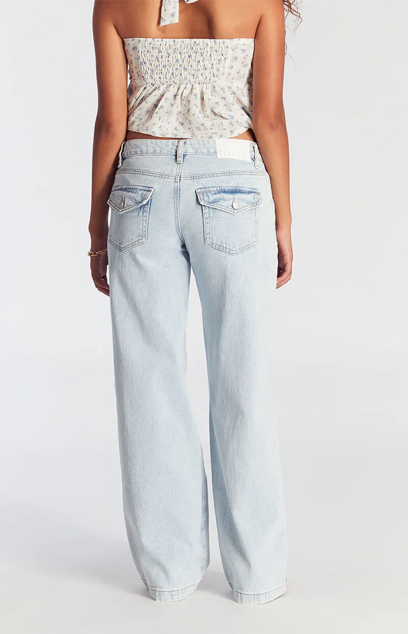 PacSun Casey Button Pocket Low Rise Baggy Jeans Light Indigo