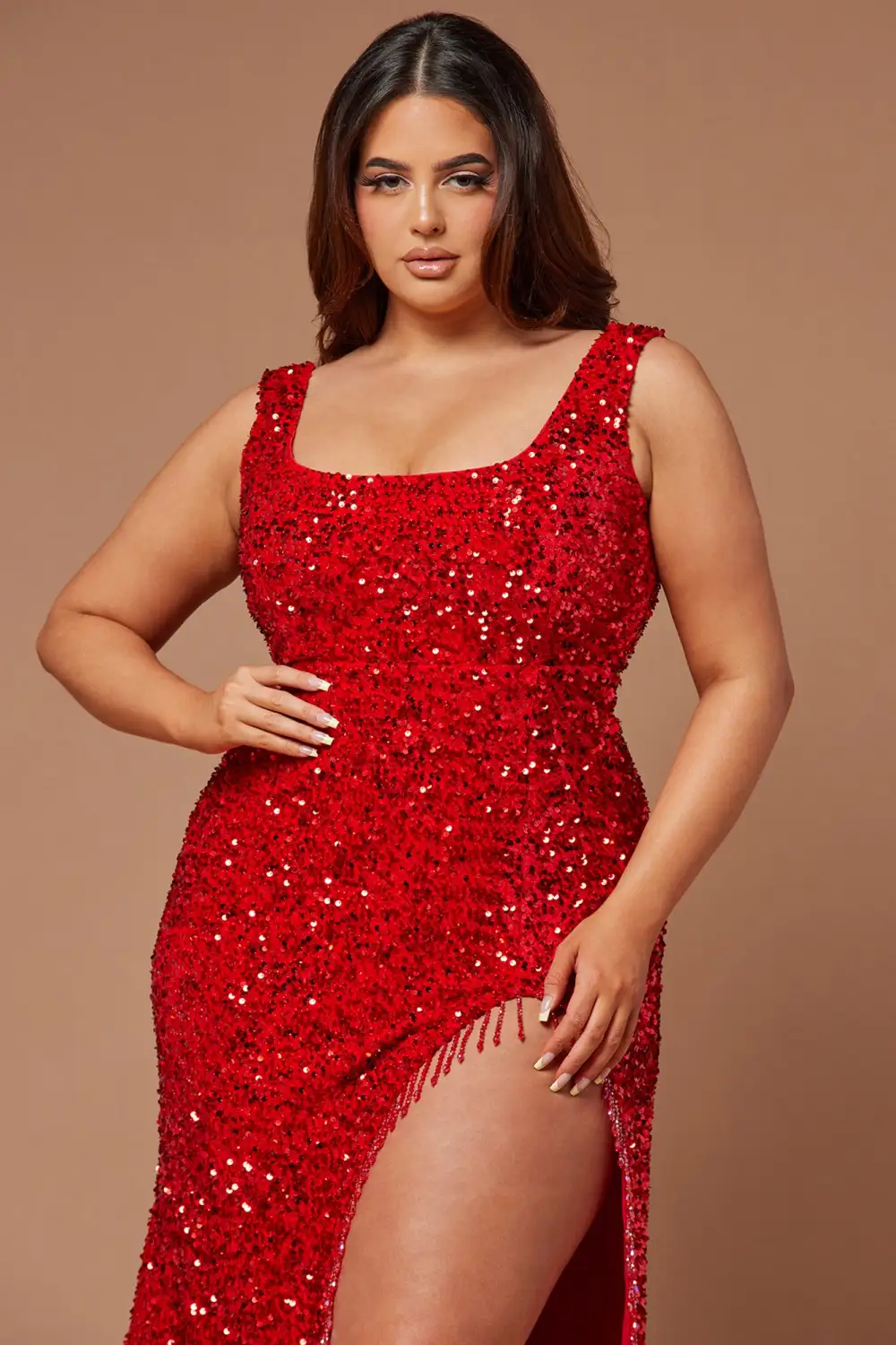 Lana Embellished Sequin Gown - Red