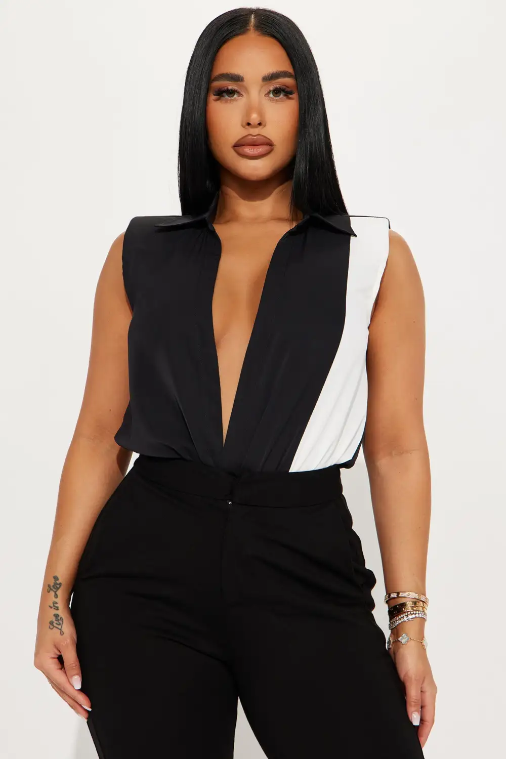 I Mean Business Bodysuit - Black/White