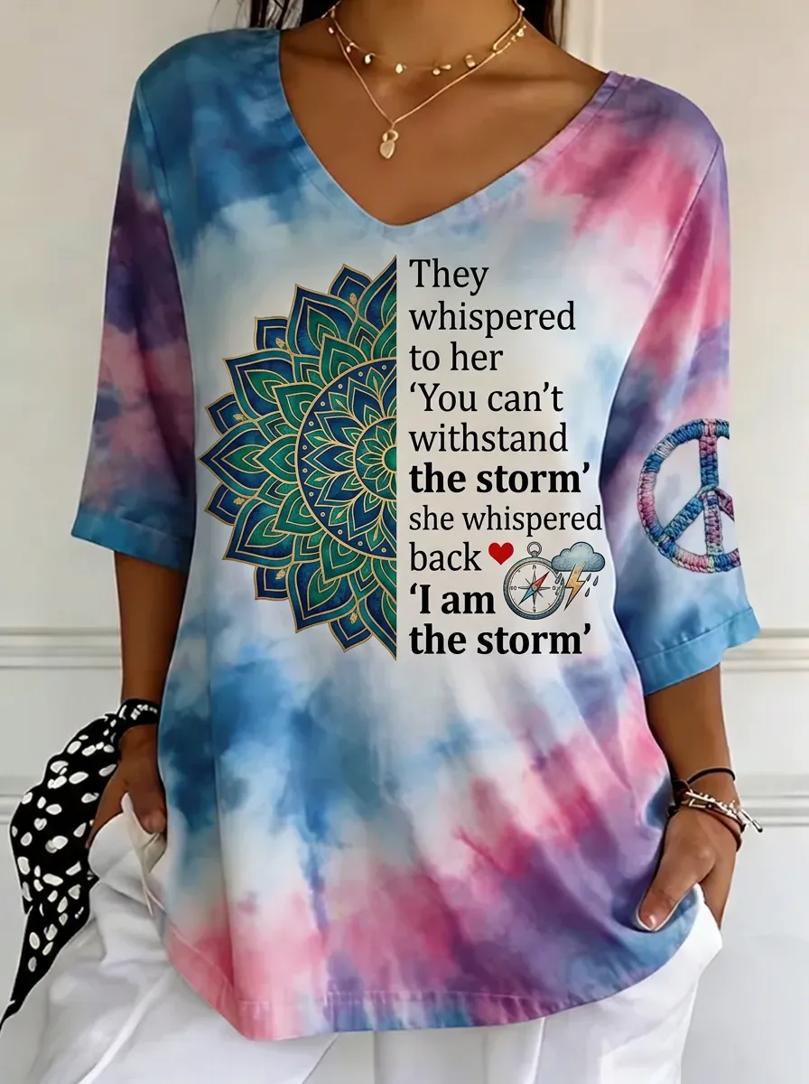 Women's Nashville Mandala Storm Quote Printed V-neck T-shirt