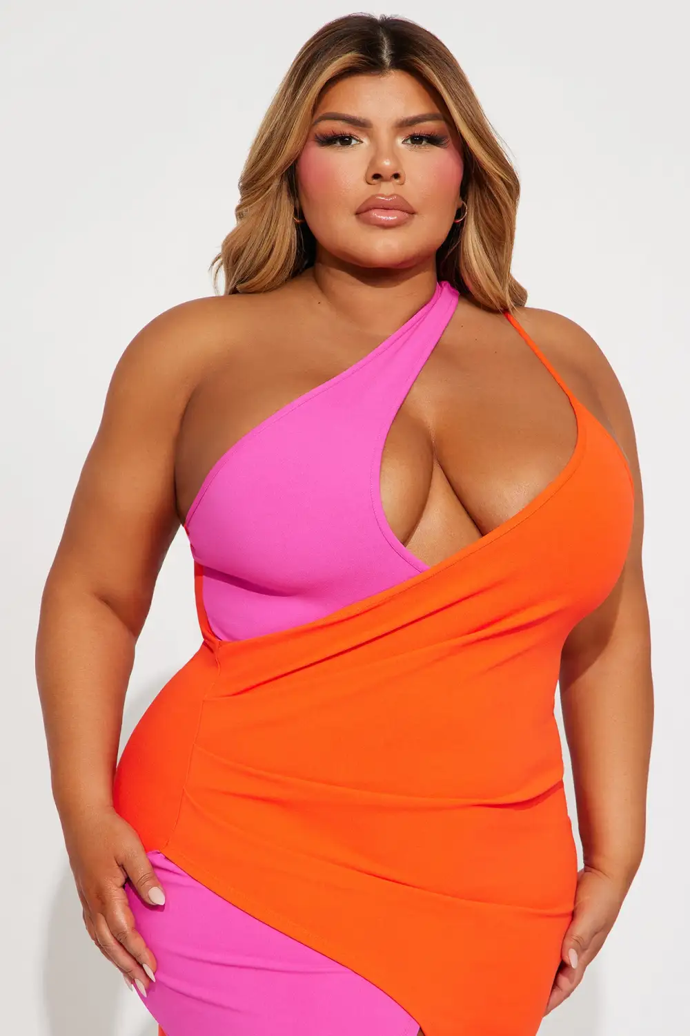 Diane Colorblock Midi Dress - Orange/combo
