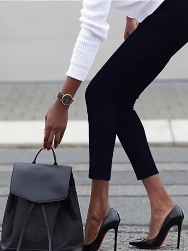 Women's High Waist Solid Leggings Wine Navy Blue Grey Fashion Classic Office Daily Stretchy Full Length Comfort Solid Color S M L XL XXL