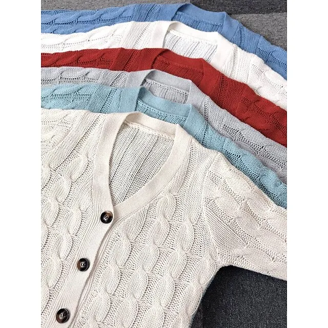 Women's Cardigan Pocket Knitted Button Solid Color Casual Chunky Long Sleeves