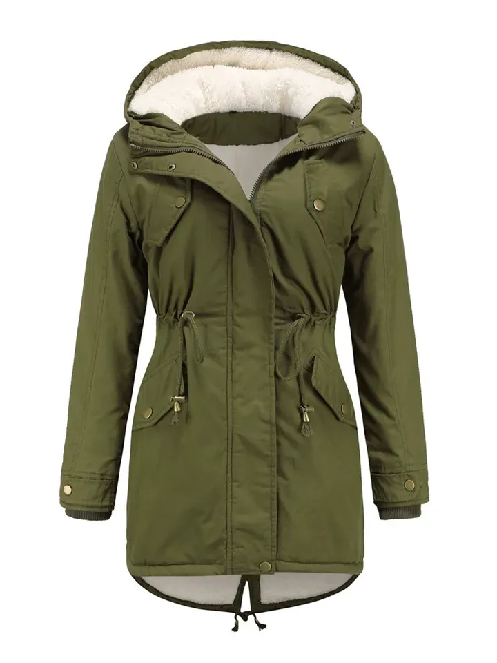 Women's Winter Jacket Winter Coat Parka Hoodie Jacket Outdoor Work Daily Winter Fall Regular Coat Regular Fit Windproof Warm Casual Jacket Long Sleeve Solid Color Full Zip Fleece Lined Navy Green