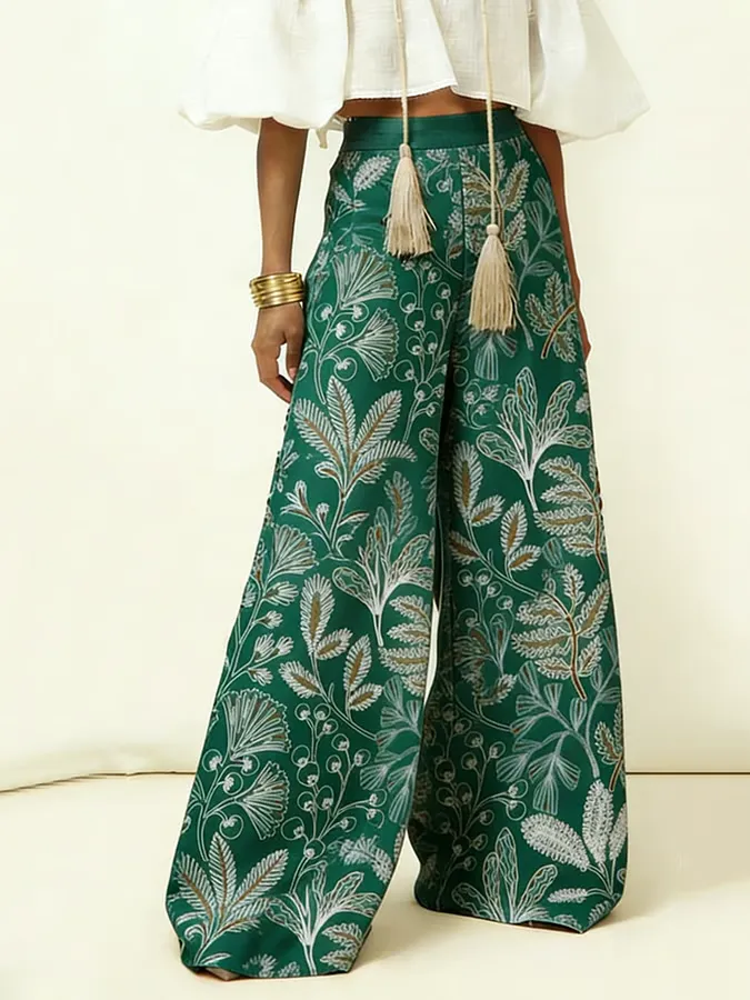 Women's Cotton Linen Floral Print Pants