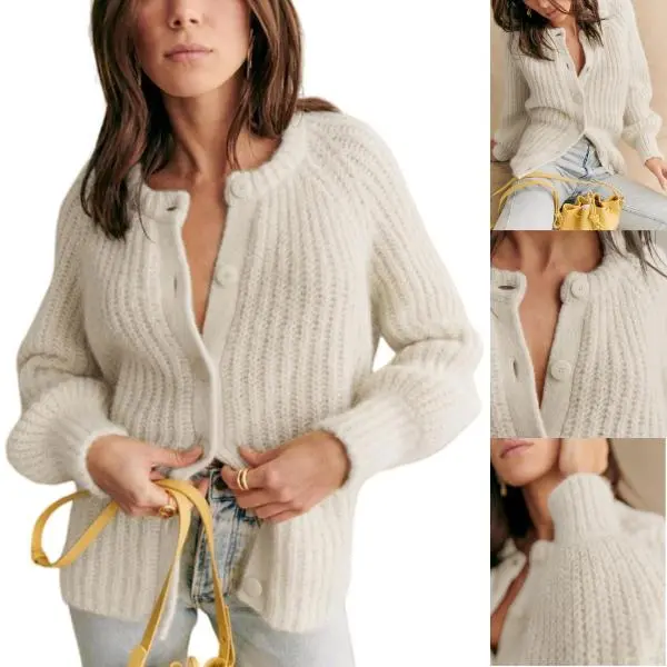 Women's Crewneck Button Down Cardigan Sweater