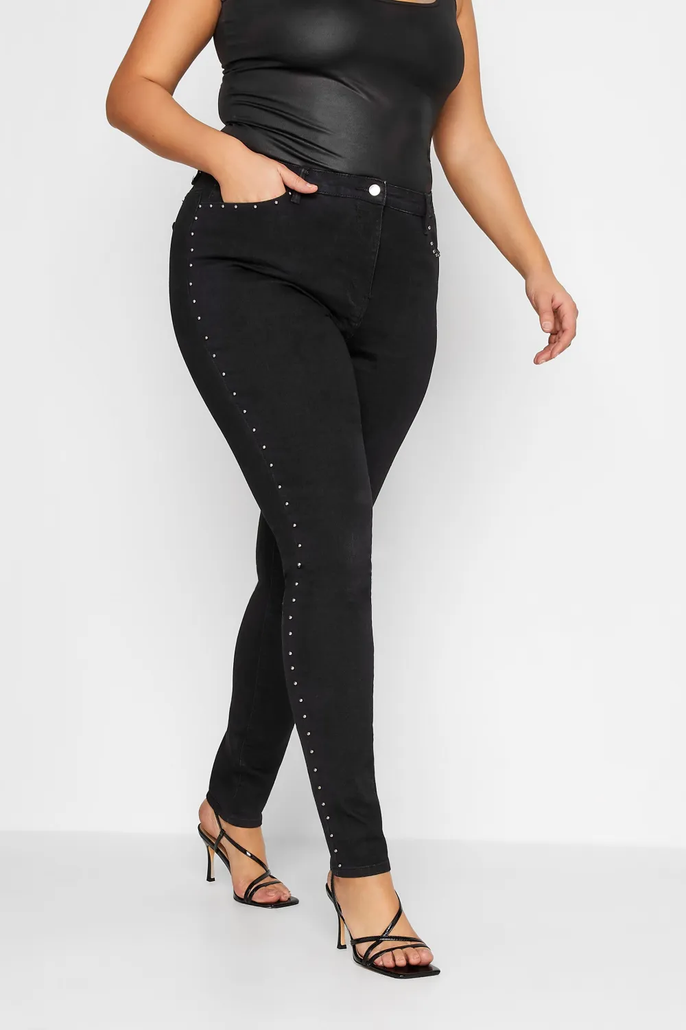 LTS Tall Black Studded Stretch AVA Skinny Jeans
