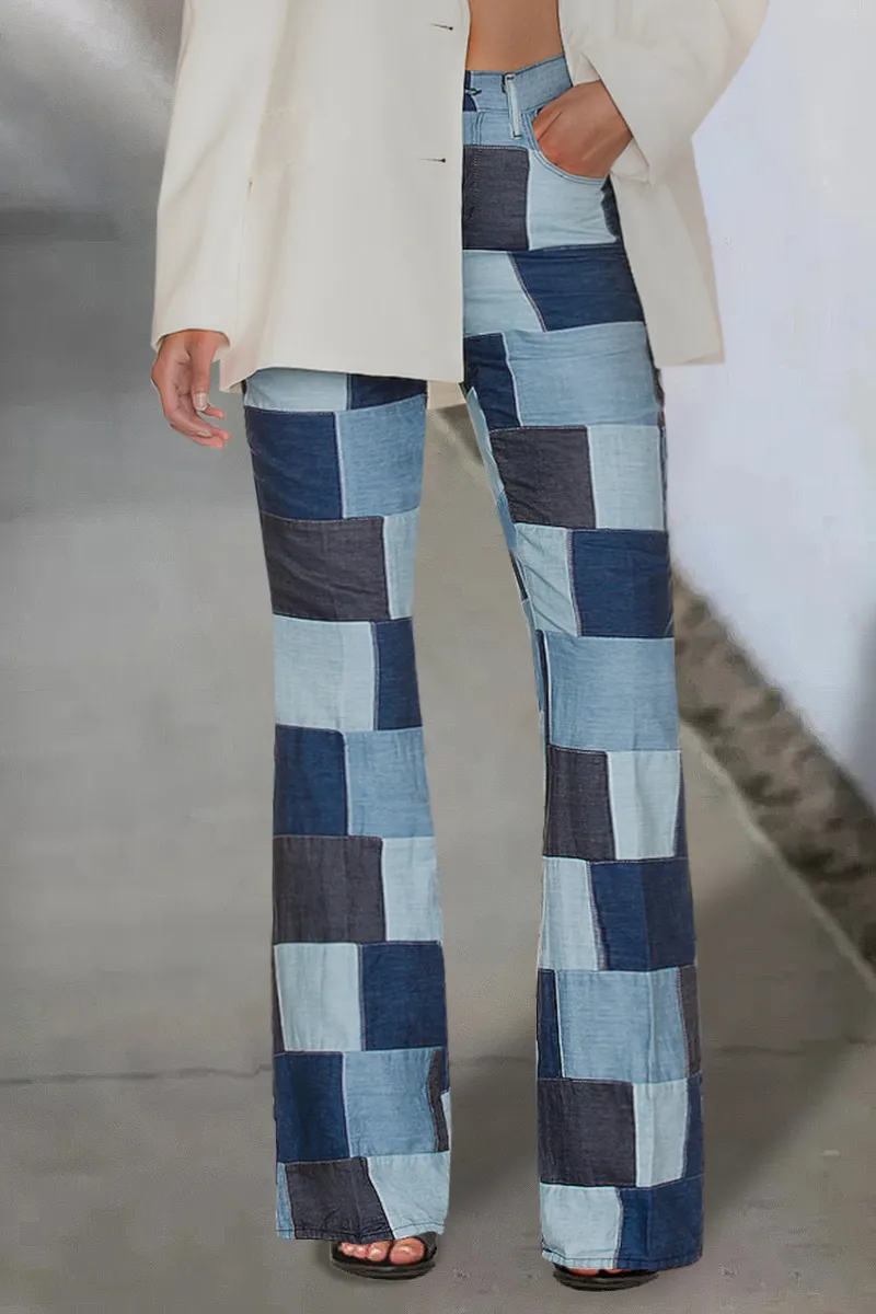 Patchwork Slant Pocket Straight Leg Pants