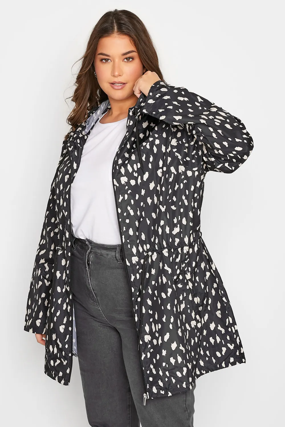 LTS Tall Black Dalmatian Print Pocket Parka