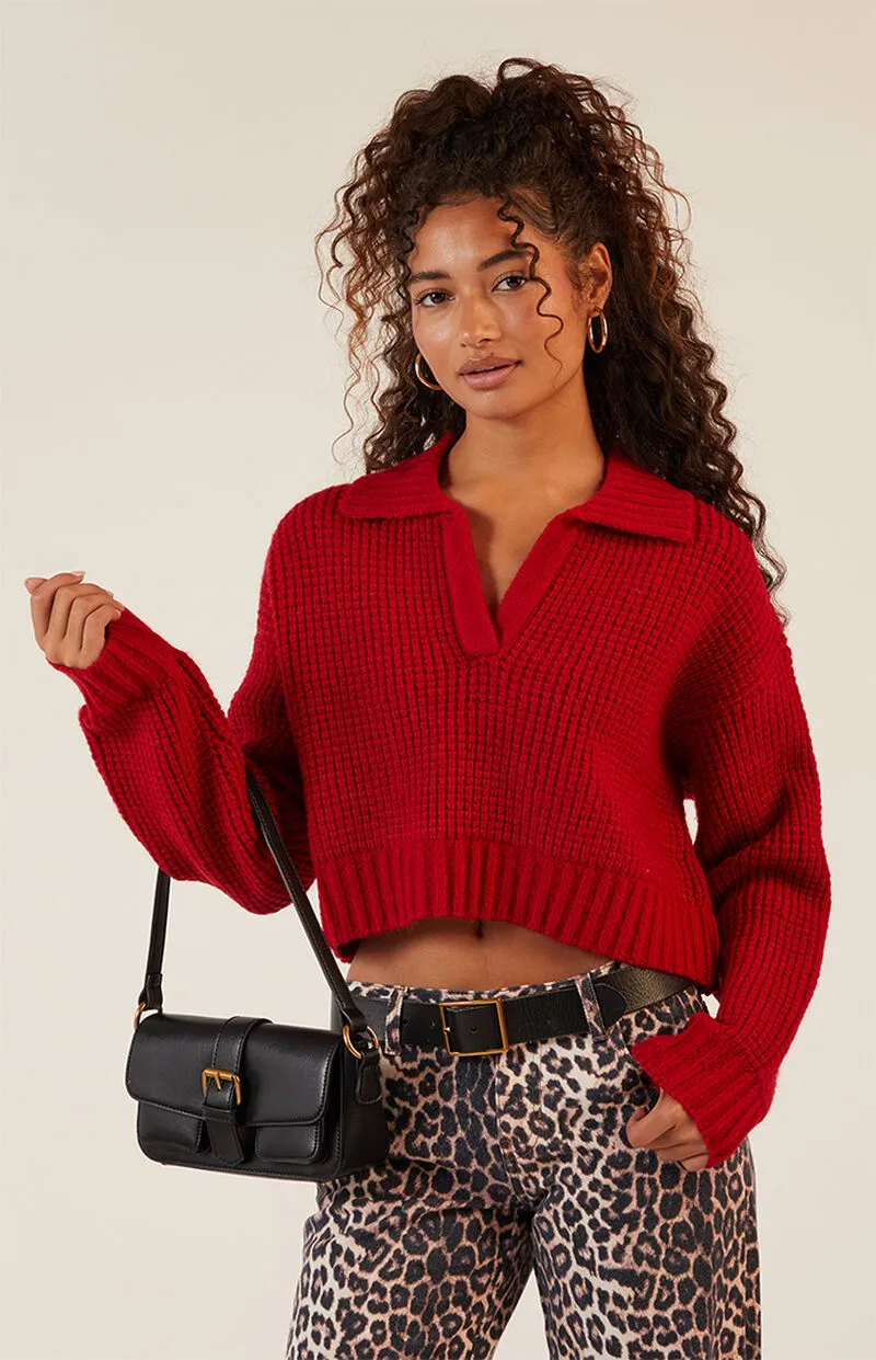 LA Hearts Gabriela Waffle Knit Collared Sweater