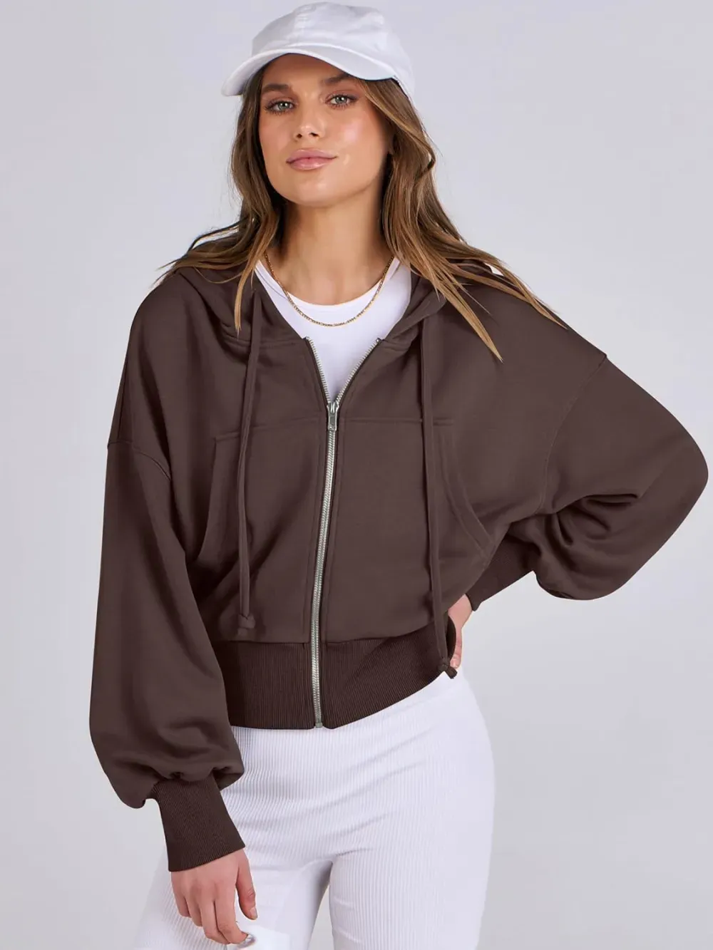 Women's Zip Up Hoodies Cropped Sweatshirts Full Zip Jackets Casual Fashion Fall Outfits Winter Clothes