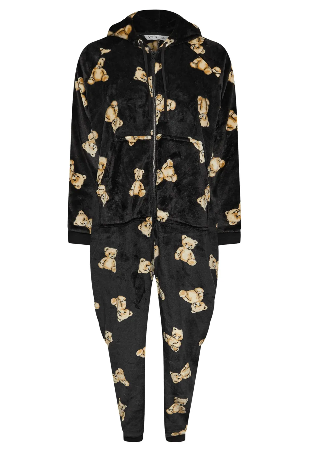 YOURS Curve Black Soft Touch Teddy Bear Onesie