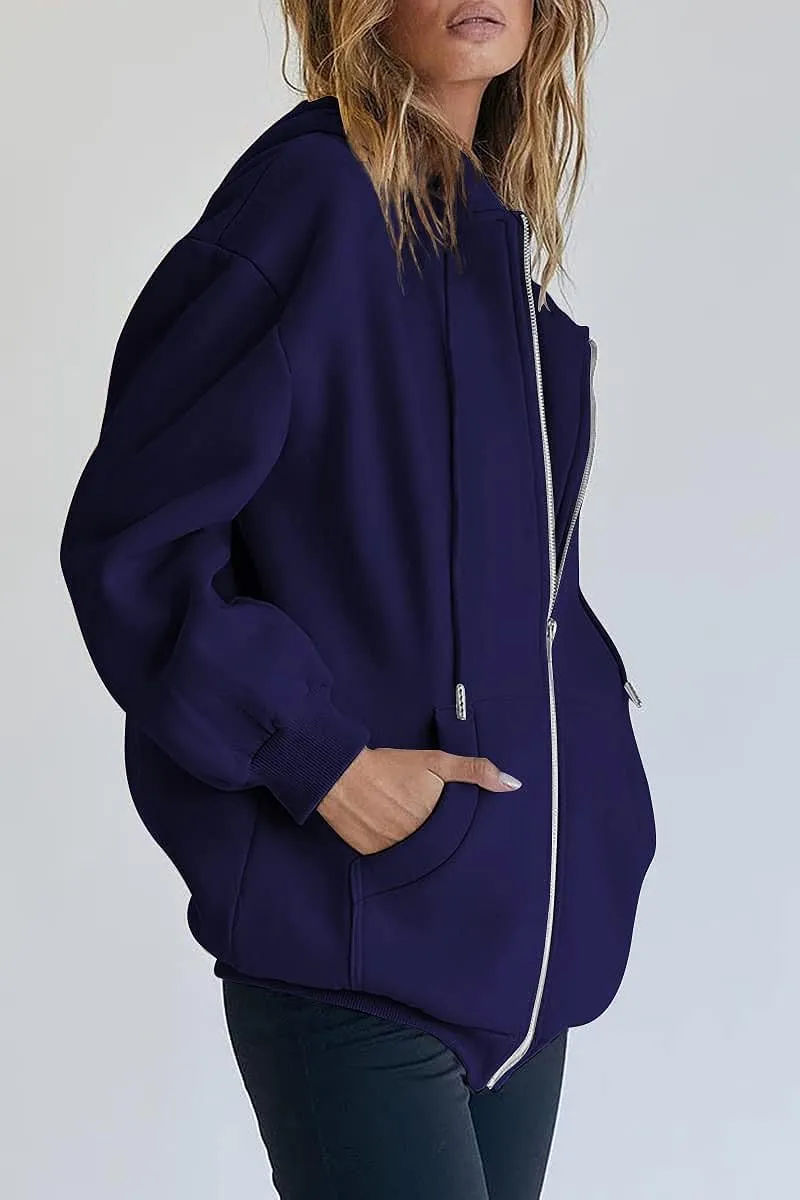 Women's Cute Hoodies Teen Girl Fall Jacket Oversized Sweatshirts Casual Drawstring Zip Up Y2K Hoodie with Pocket