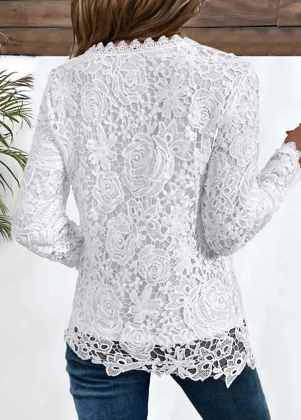 White Embroidery Long Sleeve Round Neck T Shirt