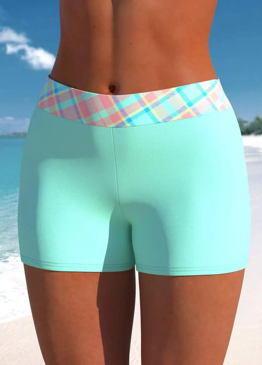 V Neck Patchwork Light Pink Tankini Top