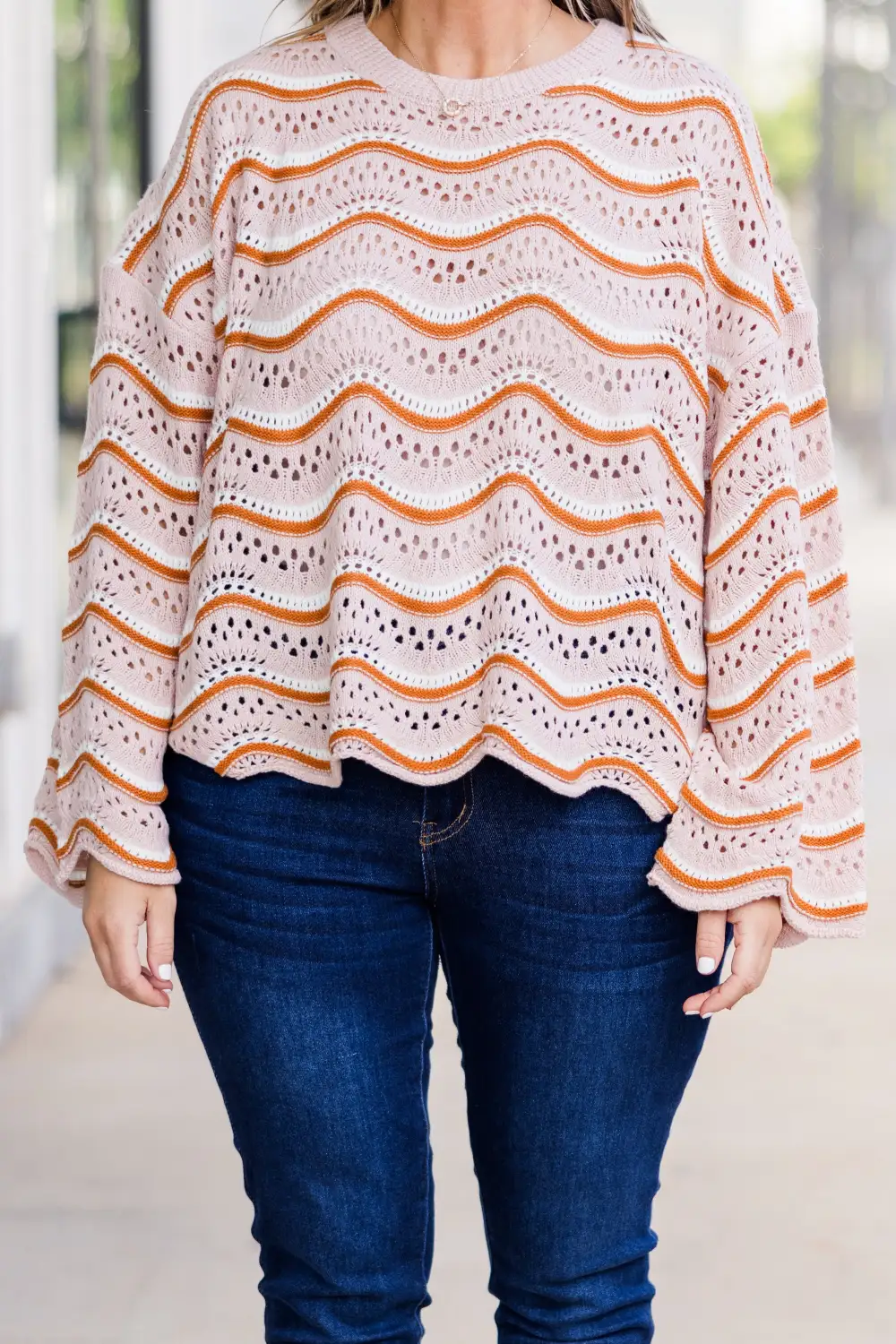 Wavy Comfort Sweater, Cream - Brown