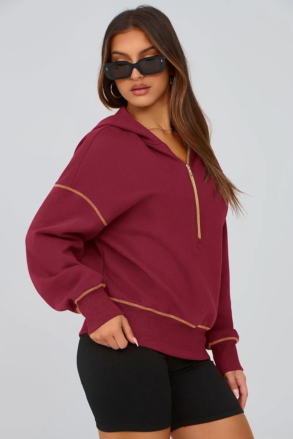 Women's Hooded Sweatshirts Long Sleeve Half Zip Cropped Hoodie Pullover Winter Fashion Clothes