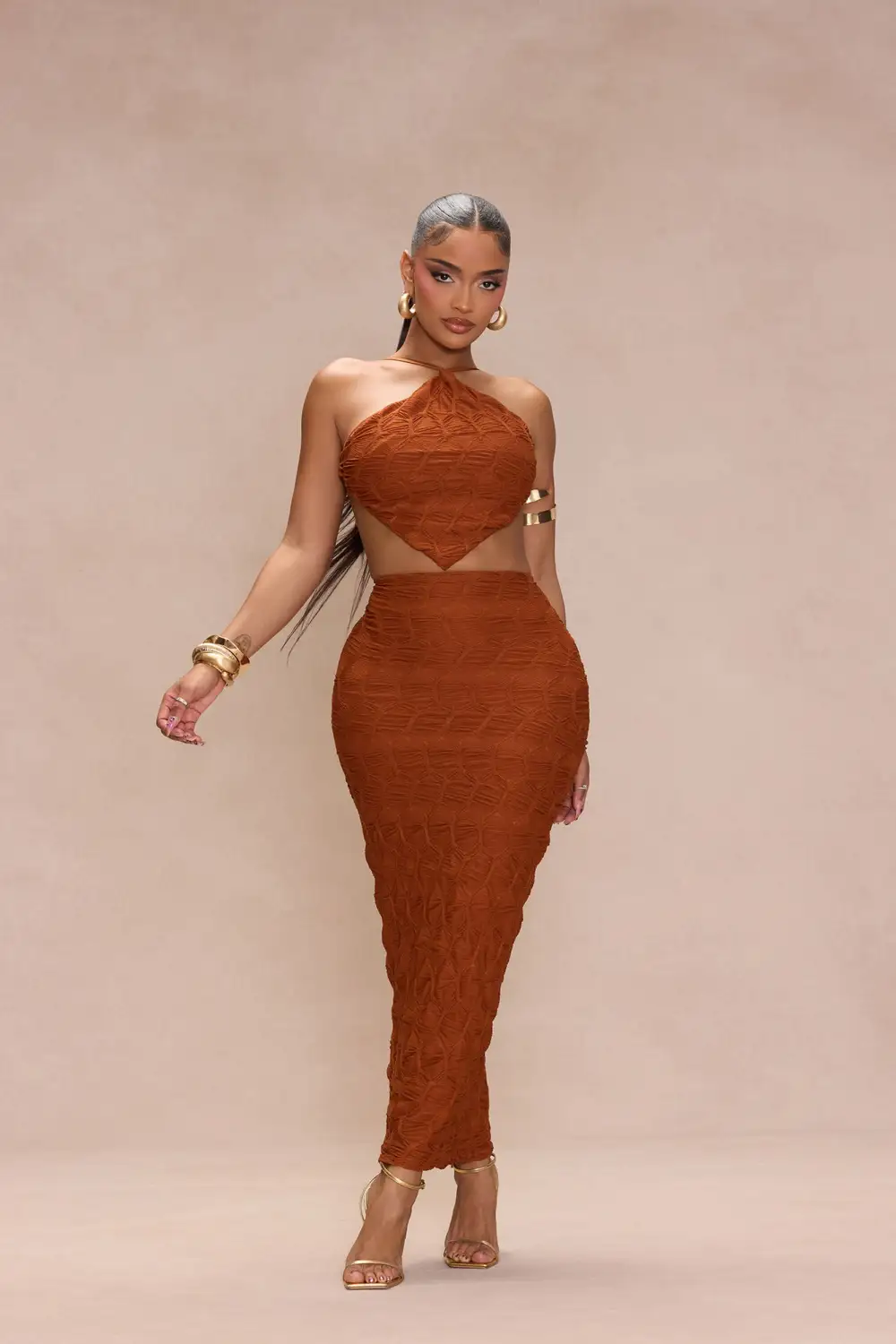 Luna Textured Skirt Set - Mocha