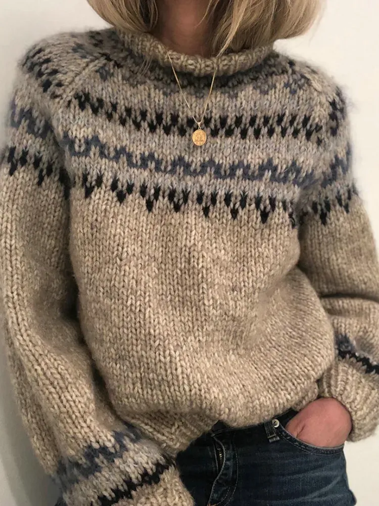 High Neck Tribal Geometry Casual Comfy Knitwear