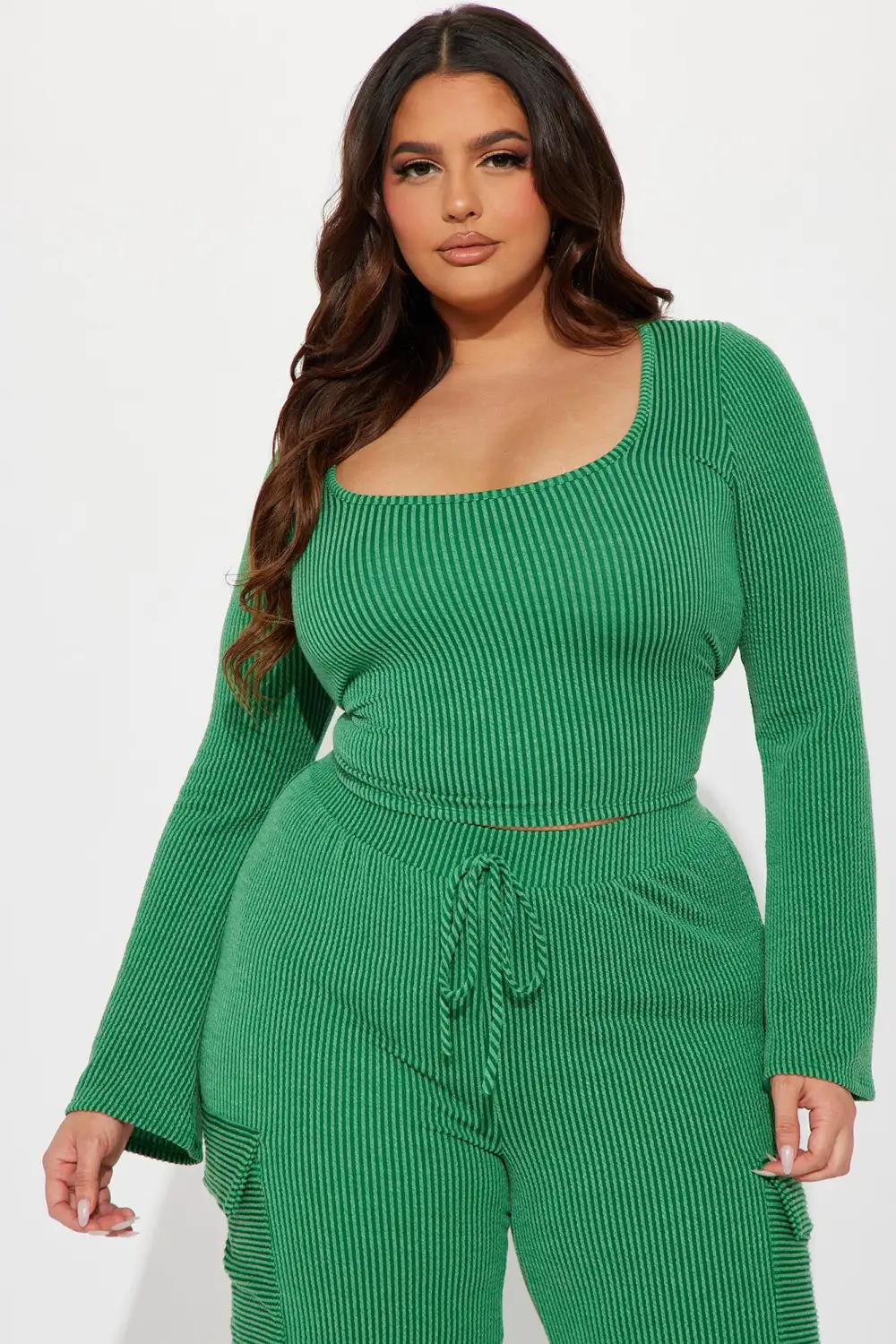 Nobody Like Me Ribbed Pant Set - Green
