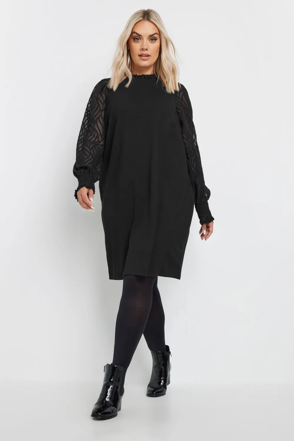 YOURS Curve Black Jacquard Sleeve Mini Dress