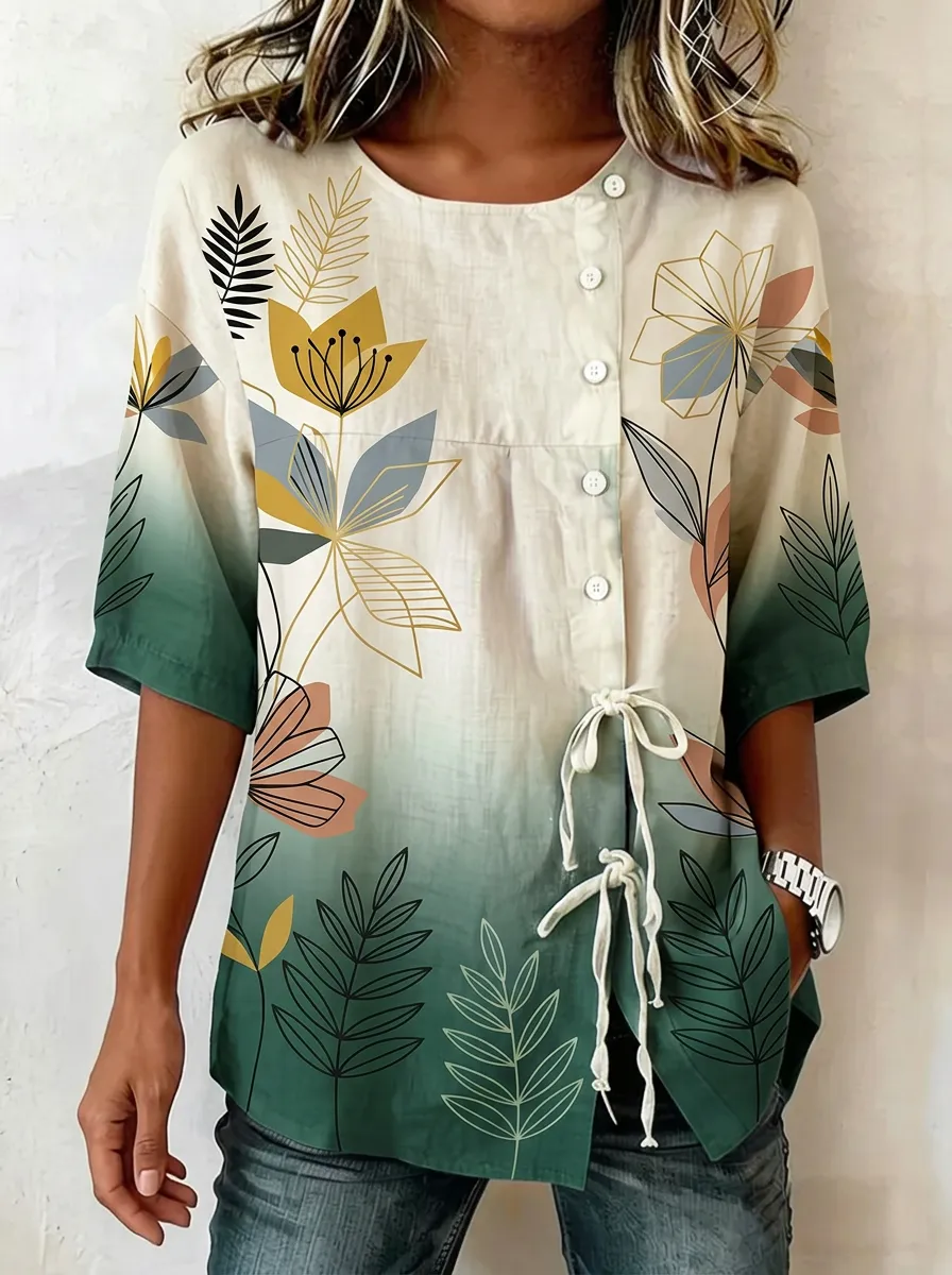Women's Nashville Botanical Floral Printed Button-Down Top