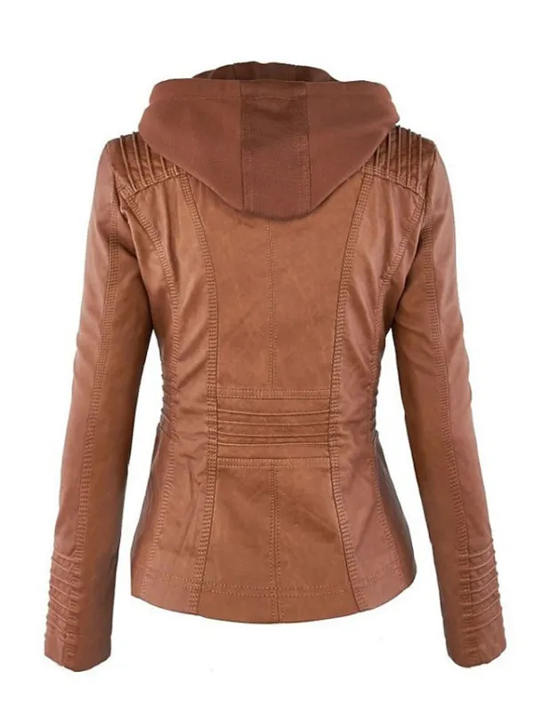 Women's Faux Leather Fall Hoodie Moto Biker Hoodie Jacket Windproof Warm Pocket Sports Solid Color Maillard Outerwear Long Sleeve Winter Fall Black Camel Red Street Casual Daily  M L XL