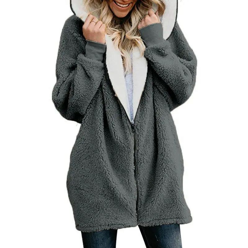 Mayoulove Women zipper warm coat with hood