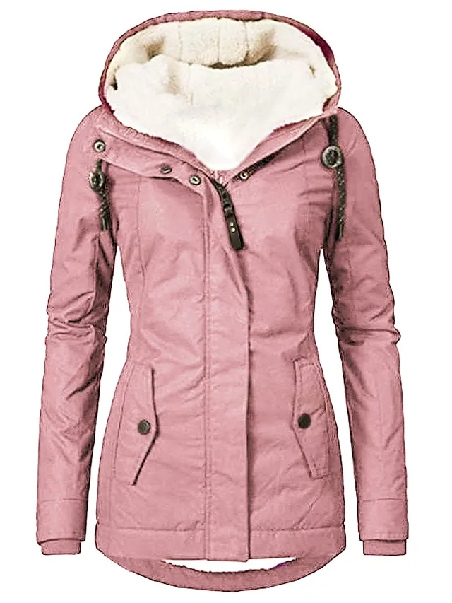 Women's Parka Street Fall Winter Puffer Jacket Long Coat Windproof Warm 3 in 1 Loose Casual Sports Jacket Long Sleeve Solid Color Zipper Purple Blushing Pink Waterpoof Daily Wear Down Parkas  Lined