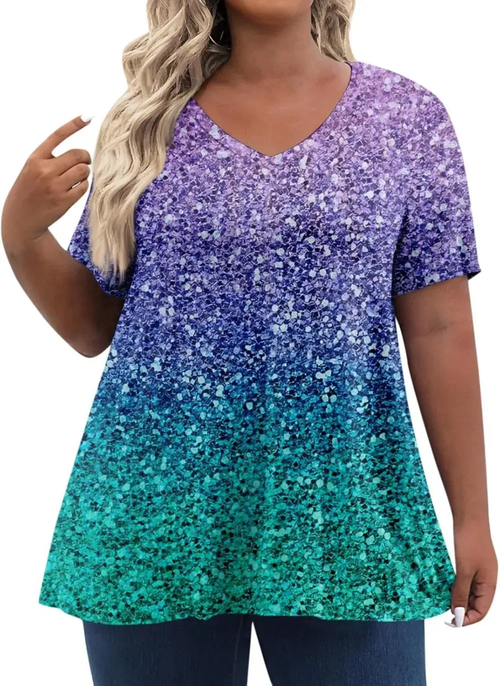 Plus Size Tops for Women Dressy Short Sleeve V Neck Shirts for Women Summer Tops for Women 2024 Floral Print Top