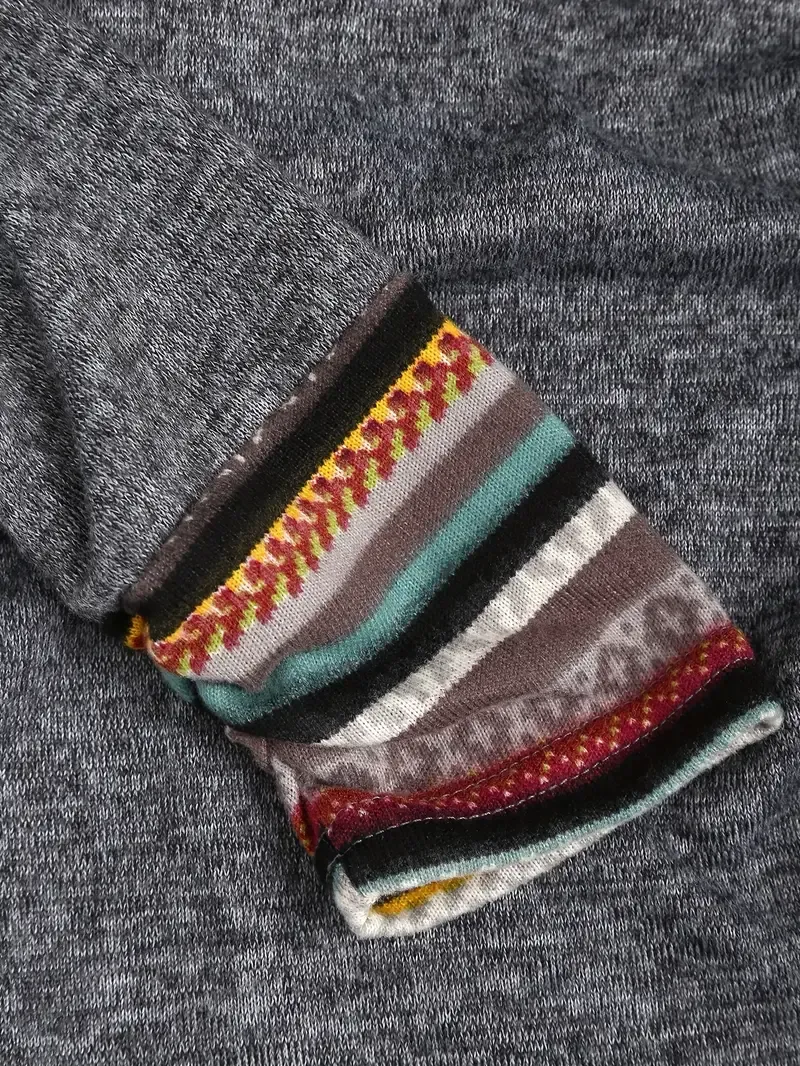 Stripe Splicing Button Decor Hoodie, Casual Long Sleeve Hoodie