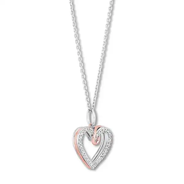 Hallmark Diamonds Heart Necklace 1/10 ct tw Sterling Silver & 10K Rose Gold 18