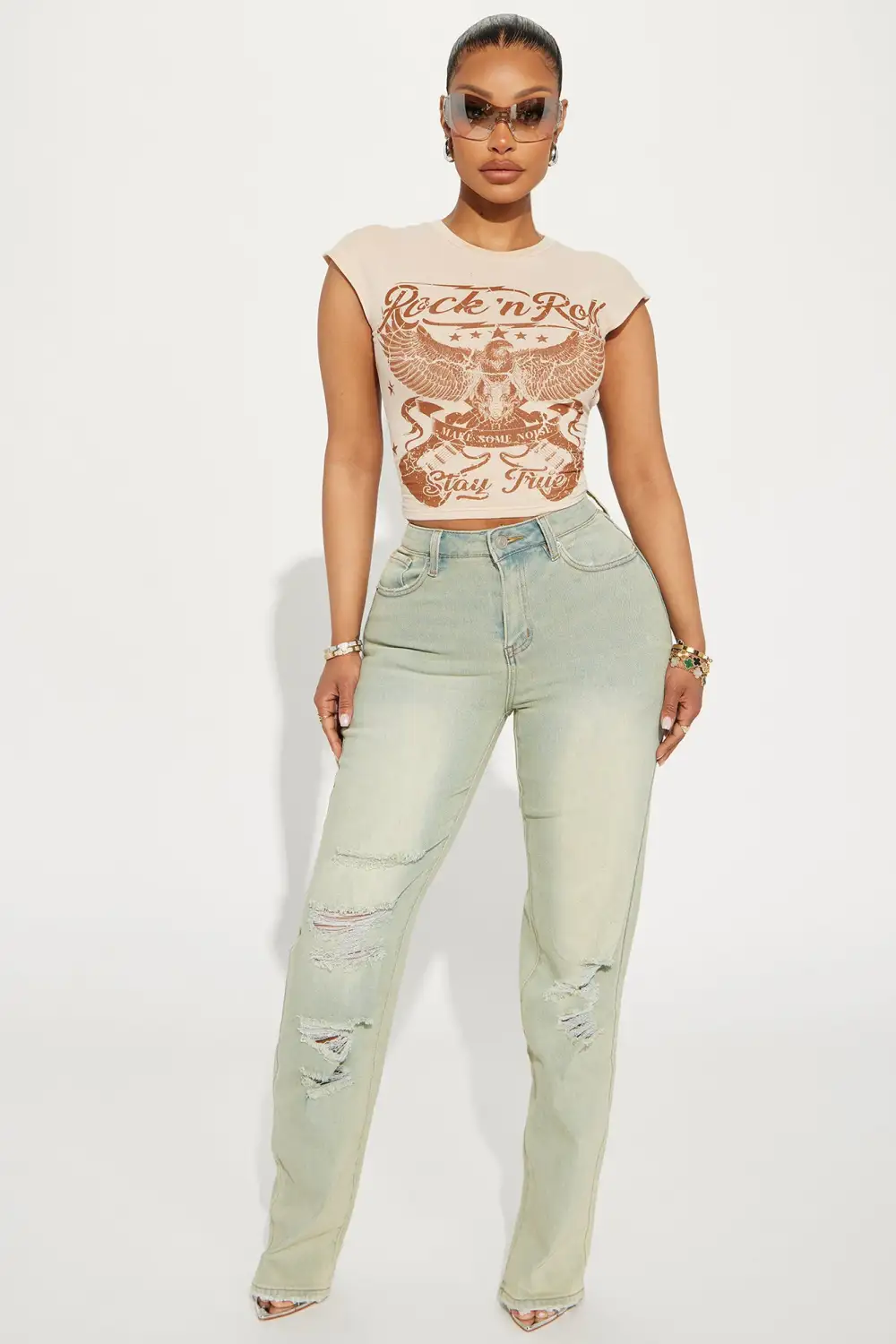 Off Topic Tinted Baggy Straight Leg Jeans - Vintage Wash