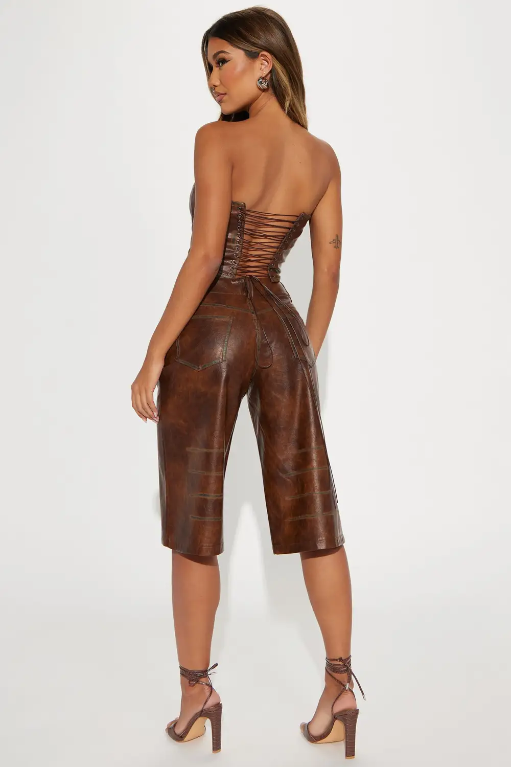 Thrill Faux Leather Short Set - Brown