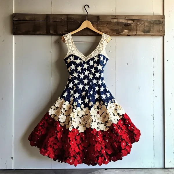 Women's Vintage Independence Day Flowers Art Mini Dress