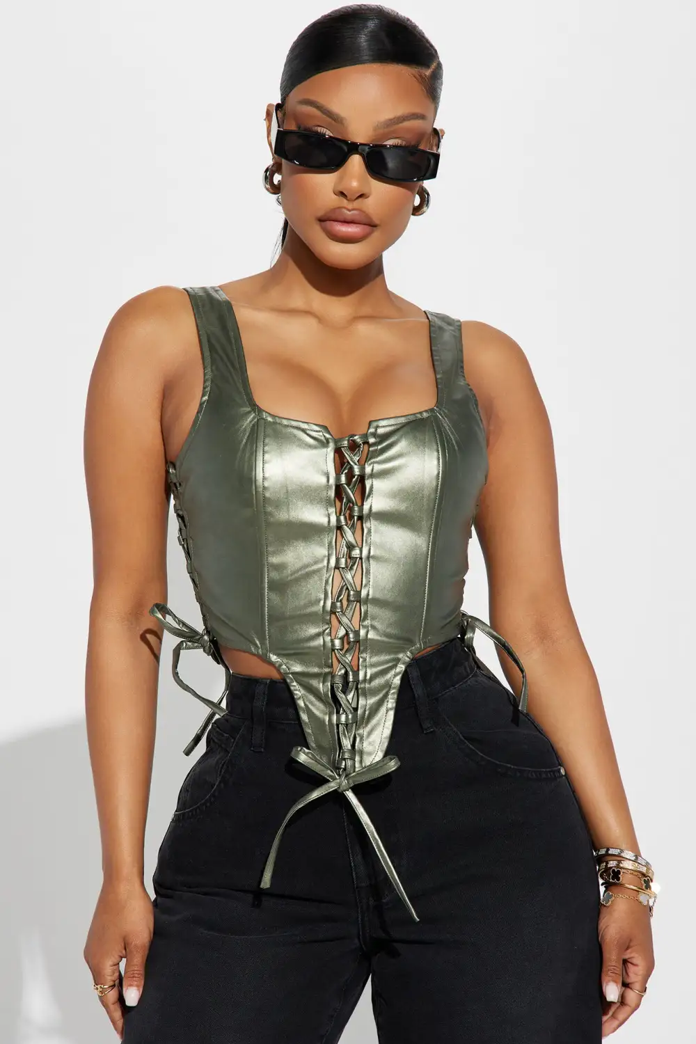True To You Faux Leather Corset Top - Olive