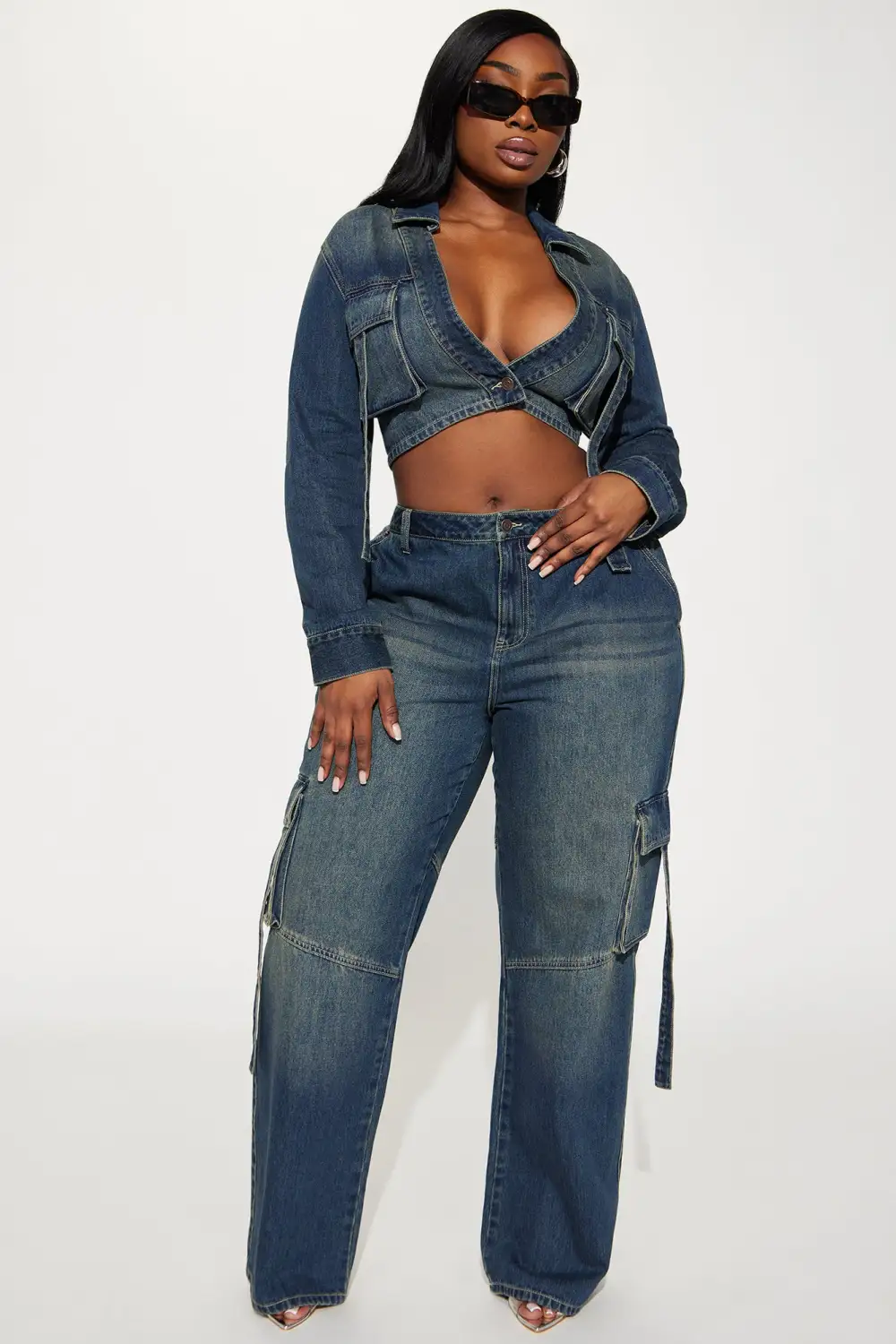 Cool Chick Denim Pant Set - Dark Wash