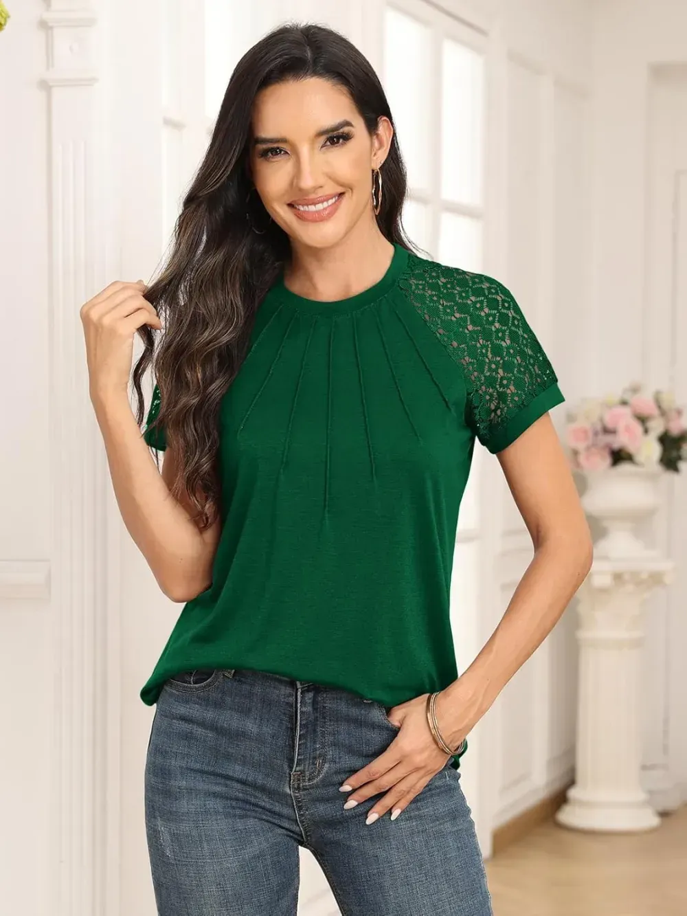 AUTOMET Womens Tshirts Trendy Fashion Tops Lace Short Sleeve Business Tee Shirts Casual Knitted Blouses Summer Outfits 2024