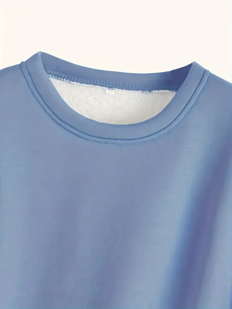 Luxurious Black & White Fleece-Lined Clothing Set for Women - Cozy Long Sleeve Crew Neck Top & Drawstring Joggers, Soft Polyester, Machine Washable - Perfect for Autumn/Winter Comfort, Relaxed Clothing Set|Middle Eastern Style|Polyester Knit Fabric, Ladie